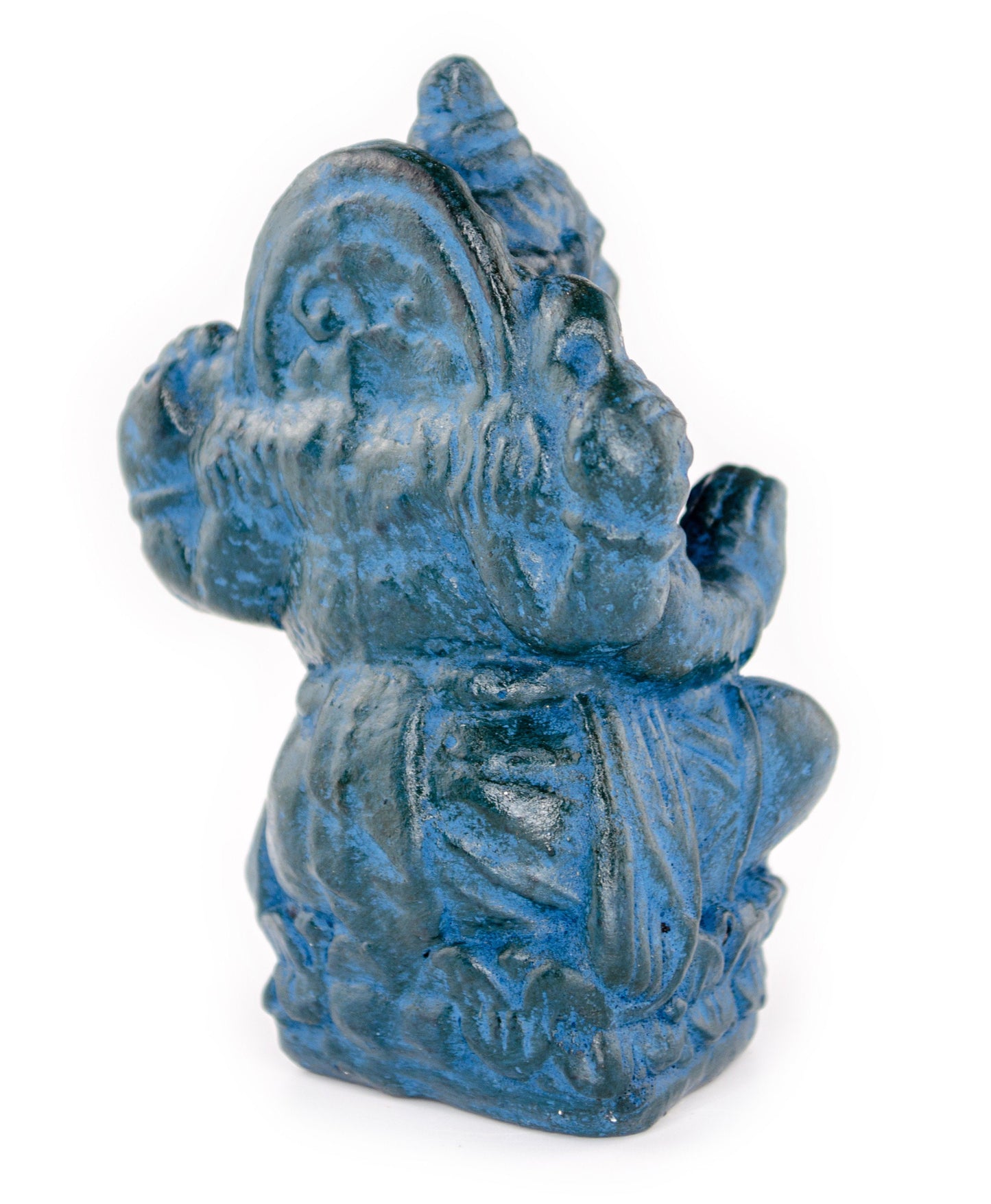 Ganesha Skulptur - Deko Raumdeko Kunstwerk - Hindu Gottheit des Glückes - Steingemisch Elefant Blau - 12x8,5x6 cm