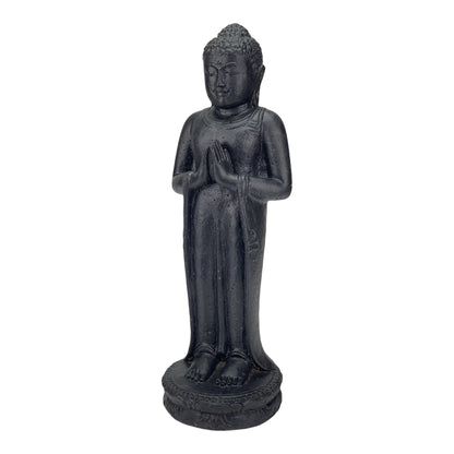 Buddha Figure Stone Garden Standing Lava Sand Sculpture 50cm Weatherproof Black