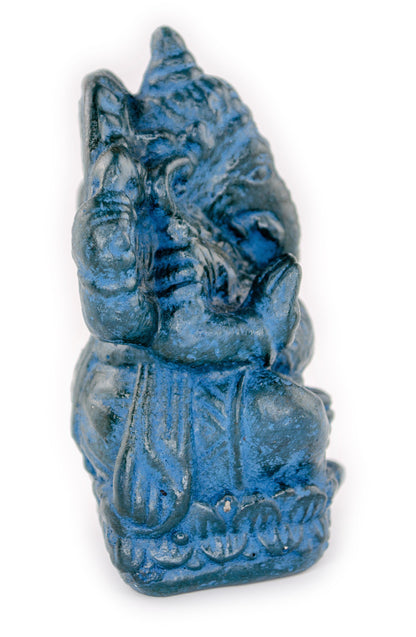 Ganesha Skulptur - Deko Raumdeko Kunstwerk - Hindu Gottheit des Glückes - Steingemisch Elefant Blau - 12x8,5x6 cm