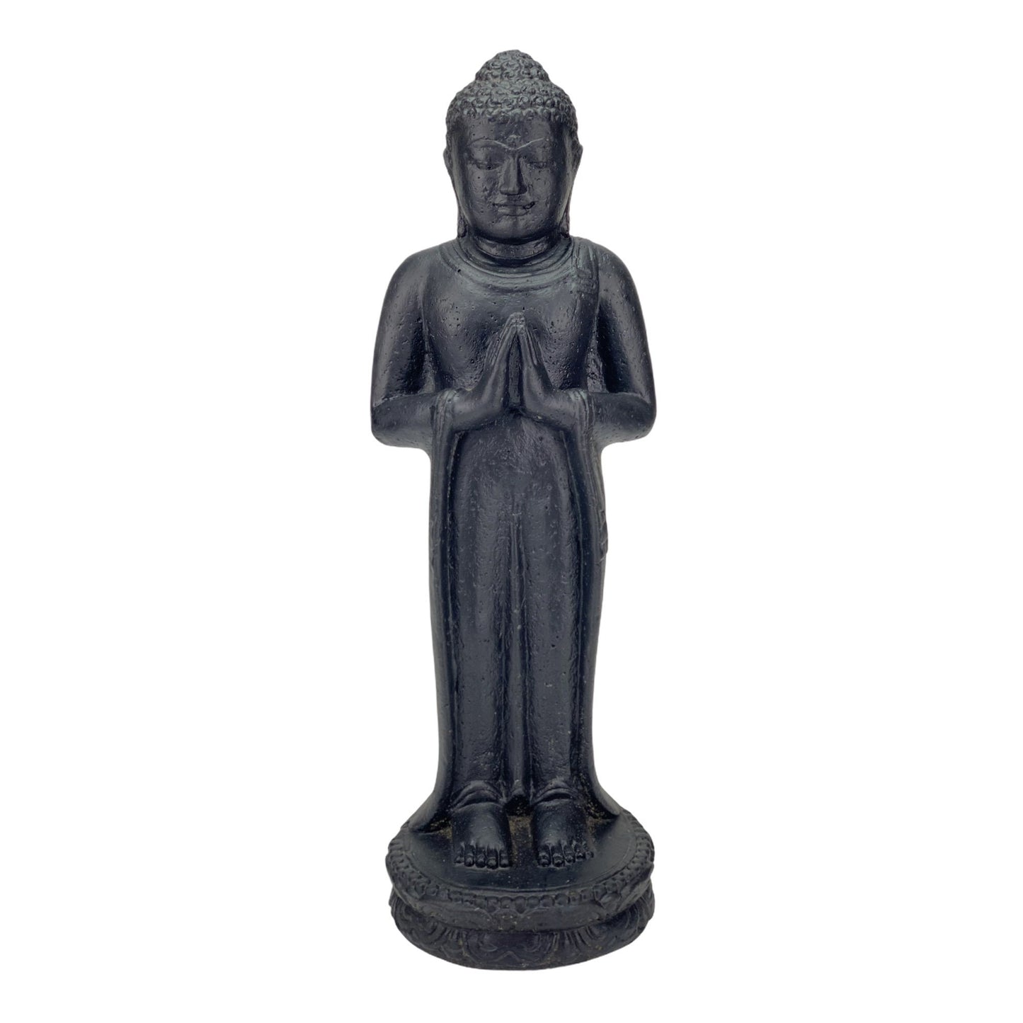 Buddha Figure Stone Garden Standing Lava Sand Sculpture 50cm Weatherproof Black