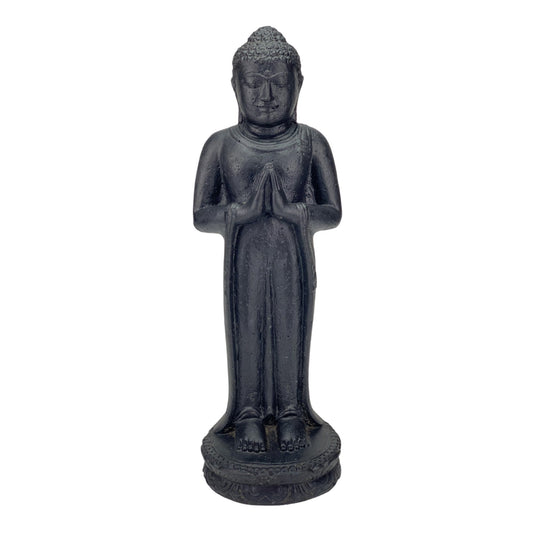 Buddha Stehend - Garten Deko Raumdeko - Gegossene Stein Figur Wetterfest - Lava-Sand Steingemisch - 50x16x14 cm