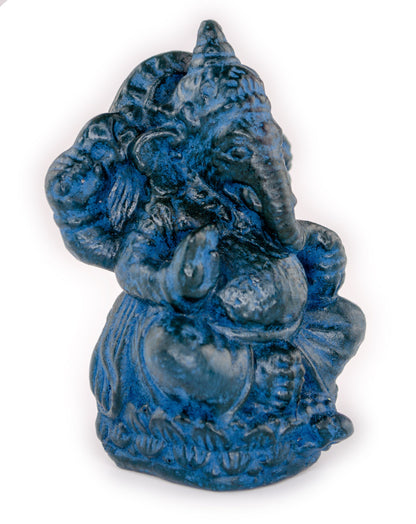 Ganesha Skulptur - Deko Raumdeko Kunstwerk - Hindu Gottheit des Glückes - Steingemisch Elefant Blau - 12x8,5x6 cm