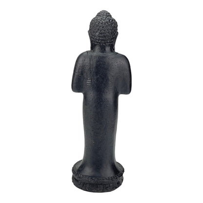 Buddha Figure Stone Garden Standing Lava Sand Sculpture 50cm Weatherproof Black