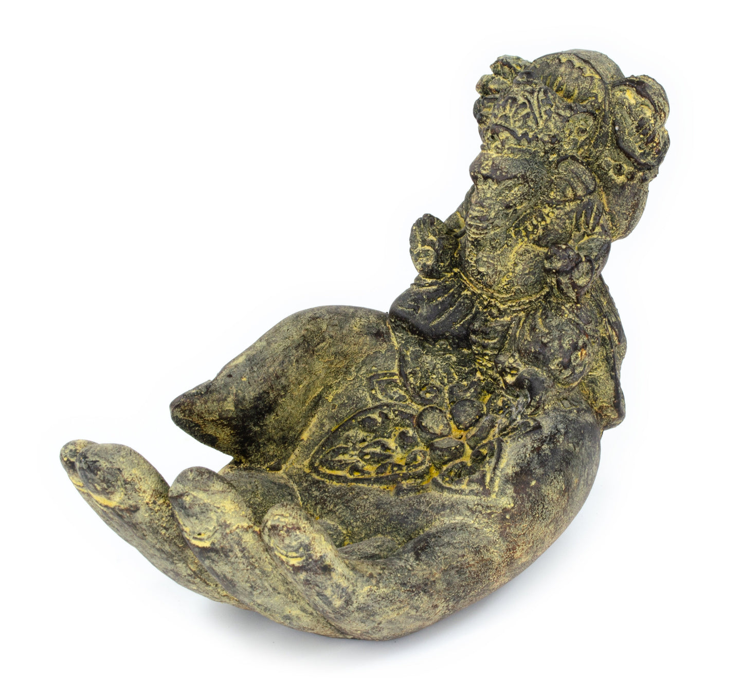 Ganesha Stone Hand Sculpture Figure Incense Stick Holder Elephant Approx. 15cm Yellow Decoration Soap Dish