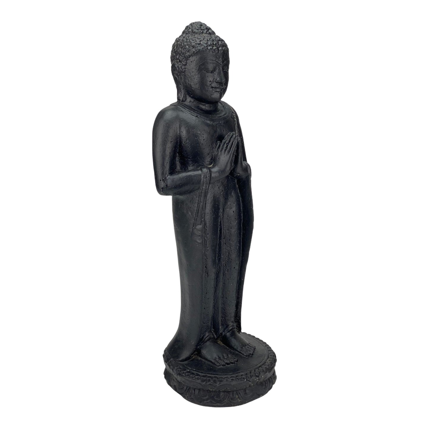 Buddha Figure Stone Garden Standing Lava Sand Sculpture 50cm Weatherproof Black