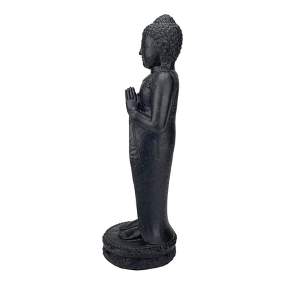 Buddha Figure Stone Garden Standing Lava Sand Sculpture 50cm Weatherproof Black