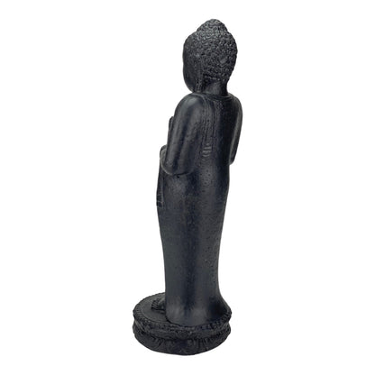 Buddha Figure Stone Garden Standing Lava Sand Sculpture 50cm Weatherproof Black