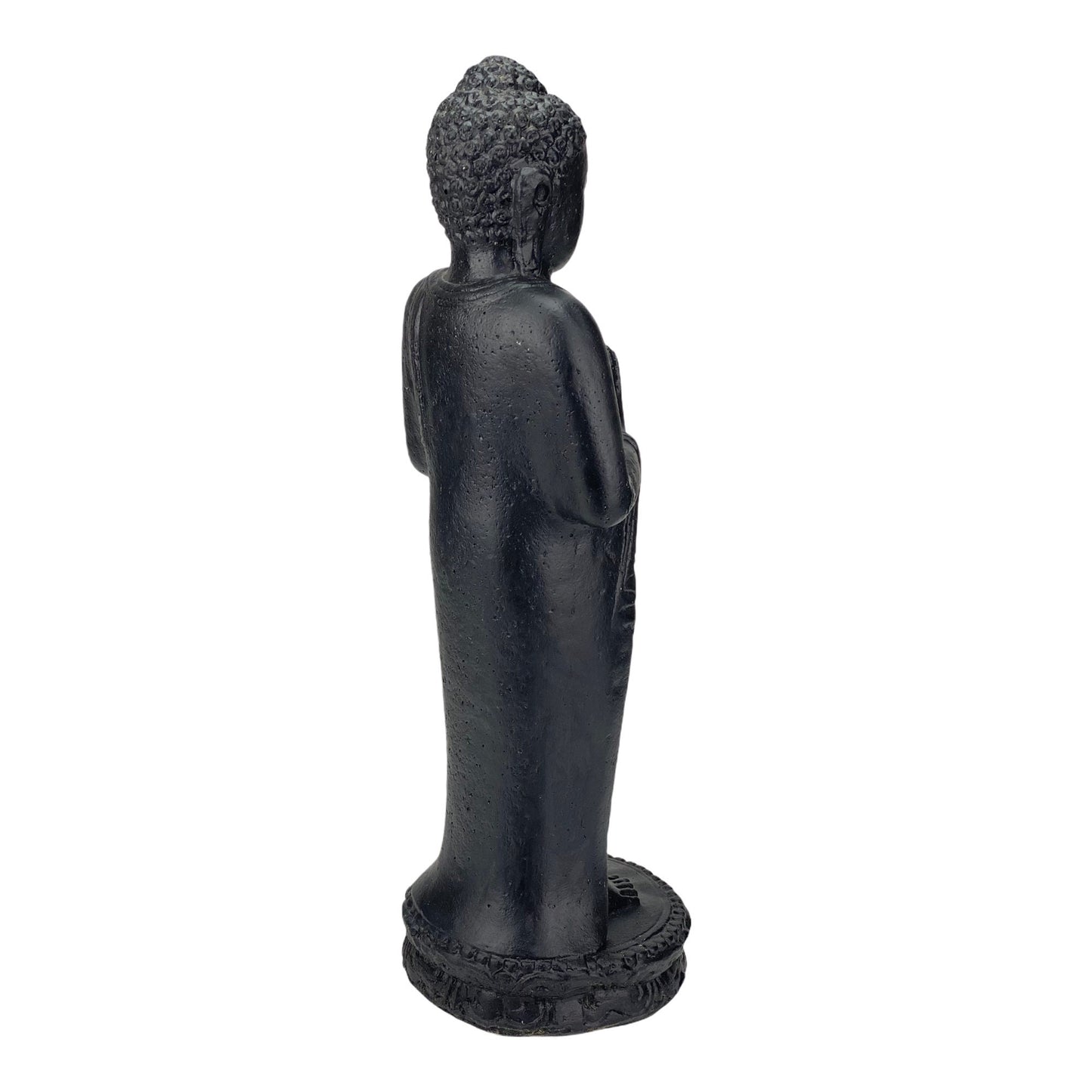 Buddha Figure Stone Garden Standing Lava Sand Sculpture 50cm Weatherproof Black