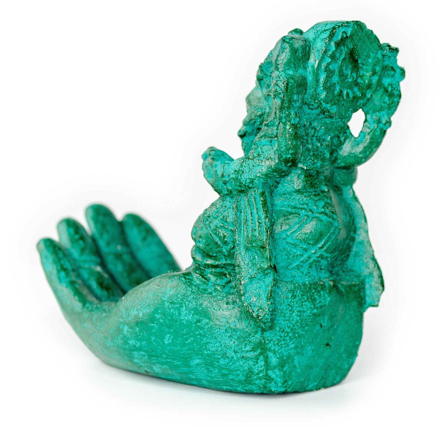 Ganesha Hand Skulptur - Deko Raumdeko Seifenschale Räucherstäbchen - Hindu Gottheit des Glückes - Elefant Grün - 13x9x15 cm