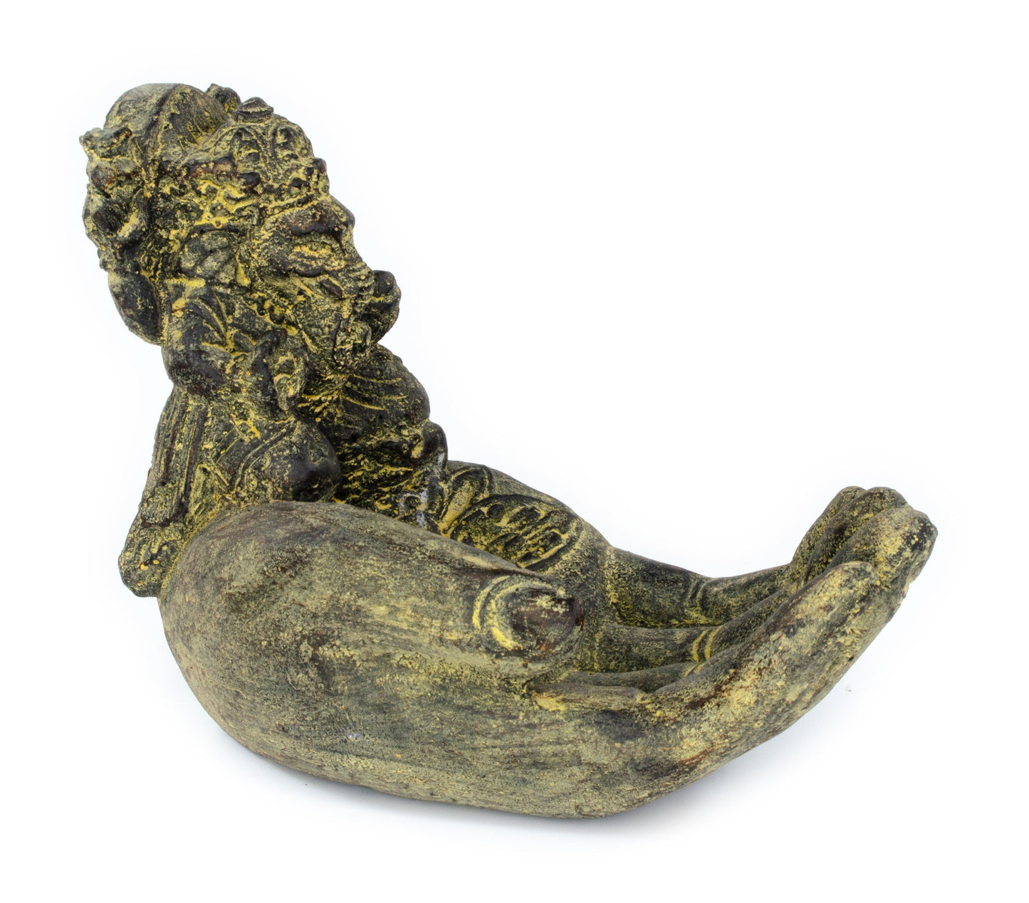 Ganesha Stone Hand Sculpture Figure Incense Stick Holder Elephant Approx. 15cm Yellow Decoration Soap Dish