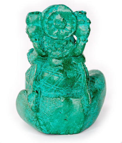 Ganesha Hand Skulptur - Deko Raumdeko Seifenschale Räucherstäbchen - Hindu Gottheit des Glückes - Elefant Grün - 13x9x15 cm