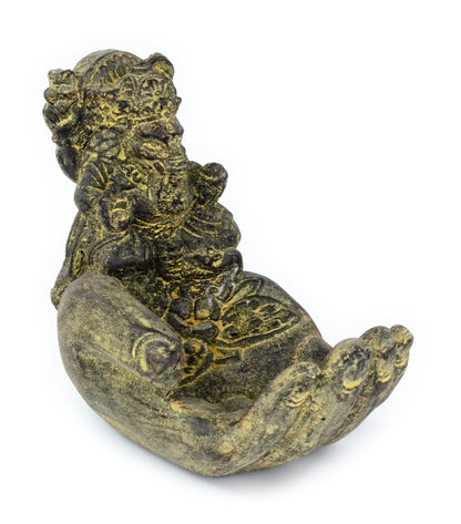 Ganesha Stone Hand Sculpture Figure Incense Stick Holder Elephant Approx. 15cm Yellow Decoration Soap Dish