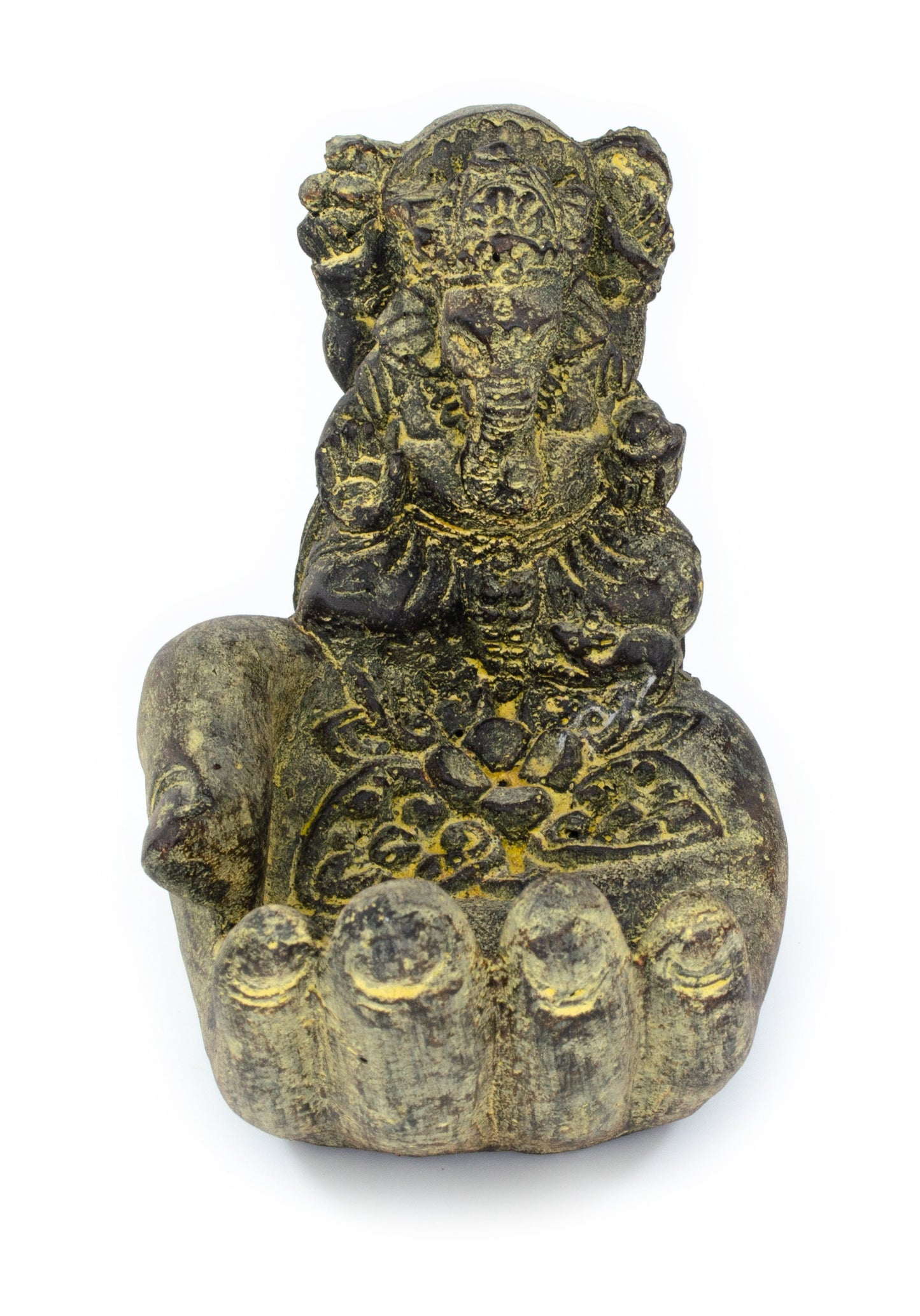 Ganesha Stone Hand Sculpture Figure Incense Stick Holder Elephant Approx. 15cm Yellow Decoration Soap Dish