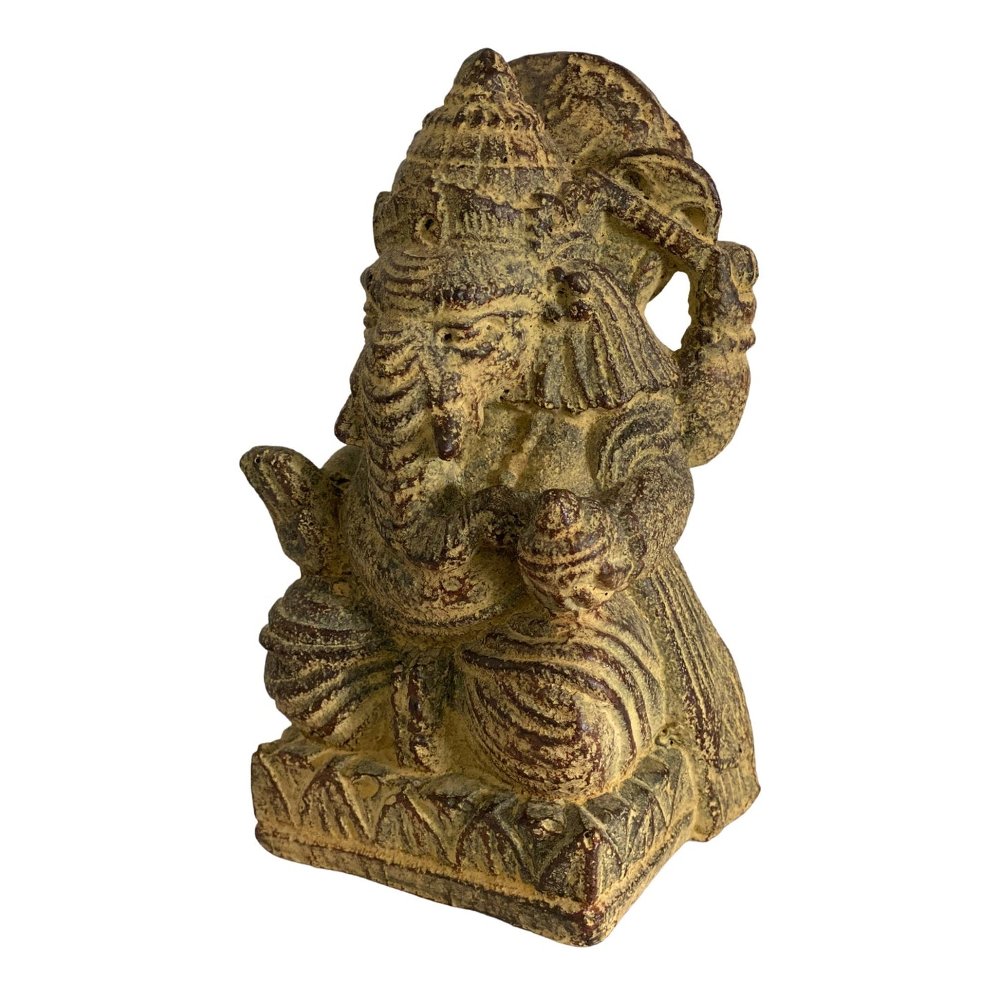 Ganesha Skulptur - Deko Raumdeko Kunstwerk - Hindu Gottheit des Glückes - Steingemisch Elefant Gelb - 14x8,5x6 cm