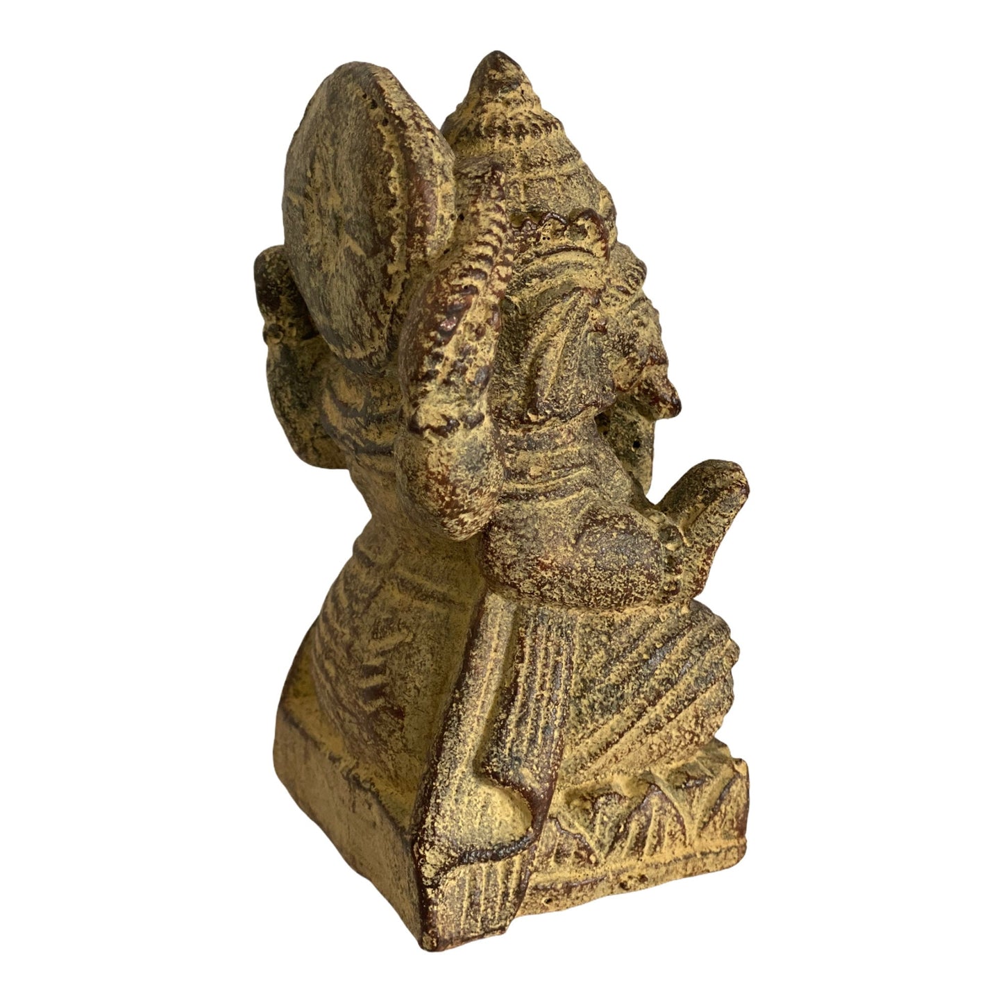 Ganesha Skulptur - Deko Raumdeko Kunstwerk - Hindu Gottheit des Glückes - Steingemisch Elefant Gelb - 14x8,5x6 cm