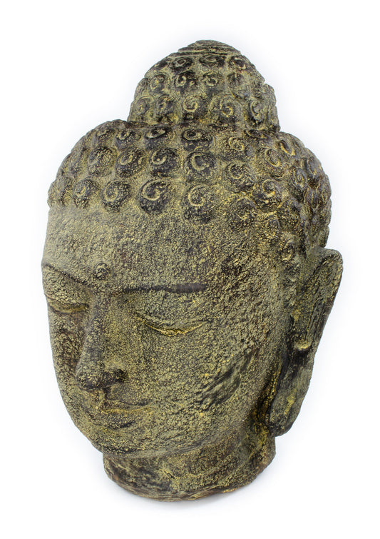 Buddha Kopf - Garten Deko Raumdeko - Gegossene Stein Figur Wetterfest - Steingemisch Gelb- 30x19x21 cm