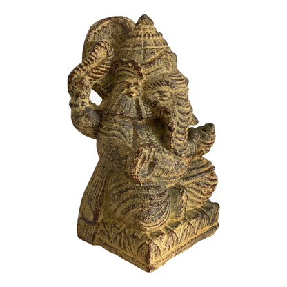 Ganesha Skulptur - Deko Raumdeko Kunstwerk - Hindu Gottheit des Glückes - Steingemisch Elefant Gelb - 14x8,5x6 cm