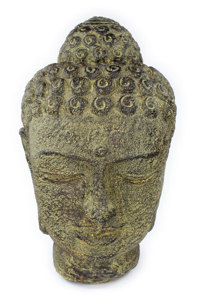 Buddha Kopf - Garten Deko Raumdeko - Gegossene Stein Figur Wetterfest - Steingemisch Gelb- 30x19x21 cm