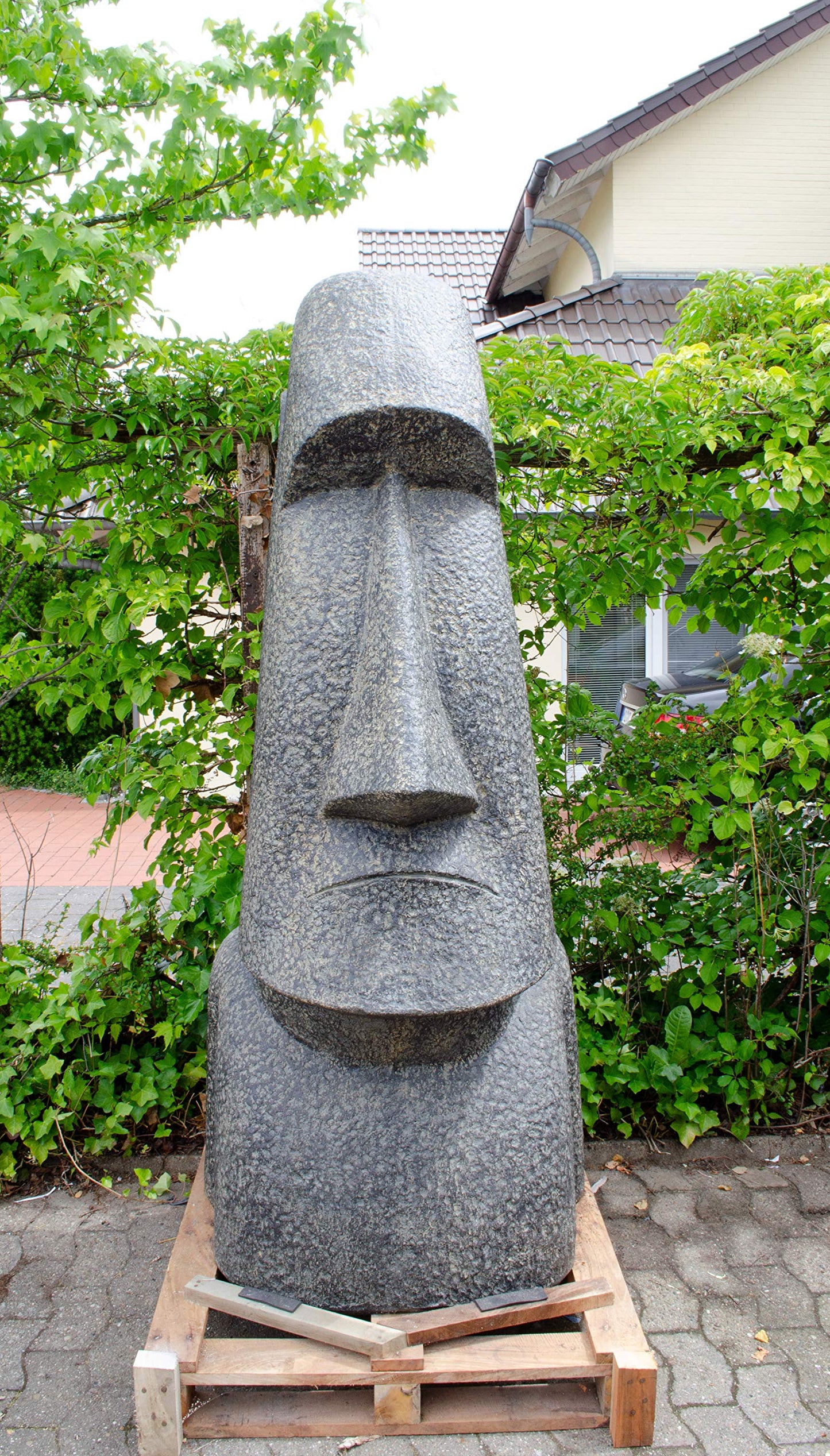 Moai Kopf Statue - Garten Deko Skulptur - Wetterfest - Rapa-Nui Osterinsel-Figur aus Lavasand Grau - 200x91x85 cm