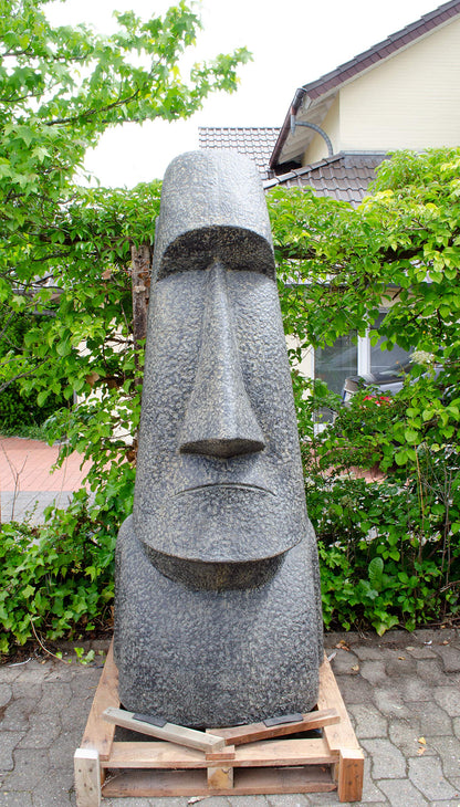 Moai Kopf Statue - Garten Deko Skulptur - Wetterfest - Rapa-Nui Osterinsel-Figur aus Lavasand Grau - 200x91x85 cm