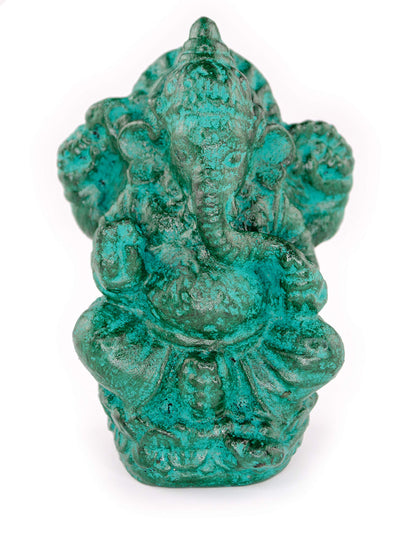 FaHome Ganesha Sculpture Hindu Deity Stone Figure Lucky Statue Approx. 12 cm Elephant Green