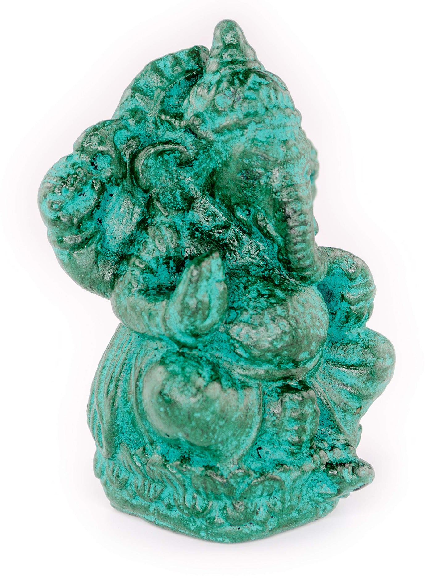 FaHome Ganesha Sculpture Hindu Deity Stone Figure Lucky Statue Approx. 12 cm Elephant Green