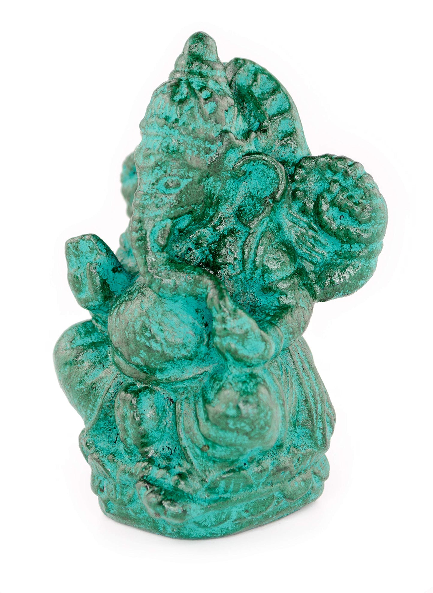 FaHome Ganesha Sculpture Hindu Deity Stone Figure Lucky Statue Approx. 12 cm Elephant Green