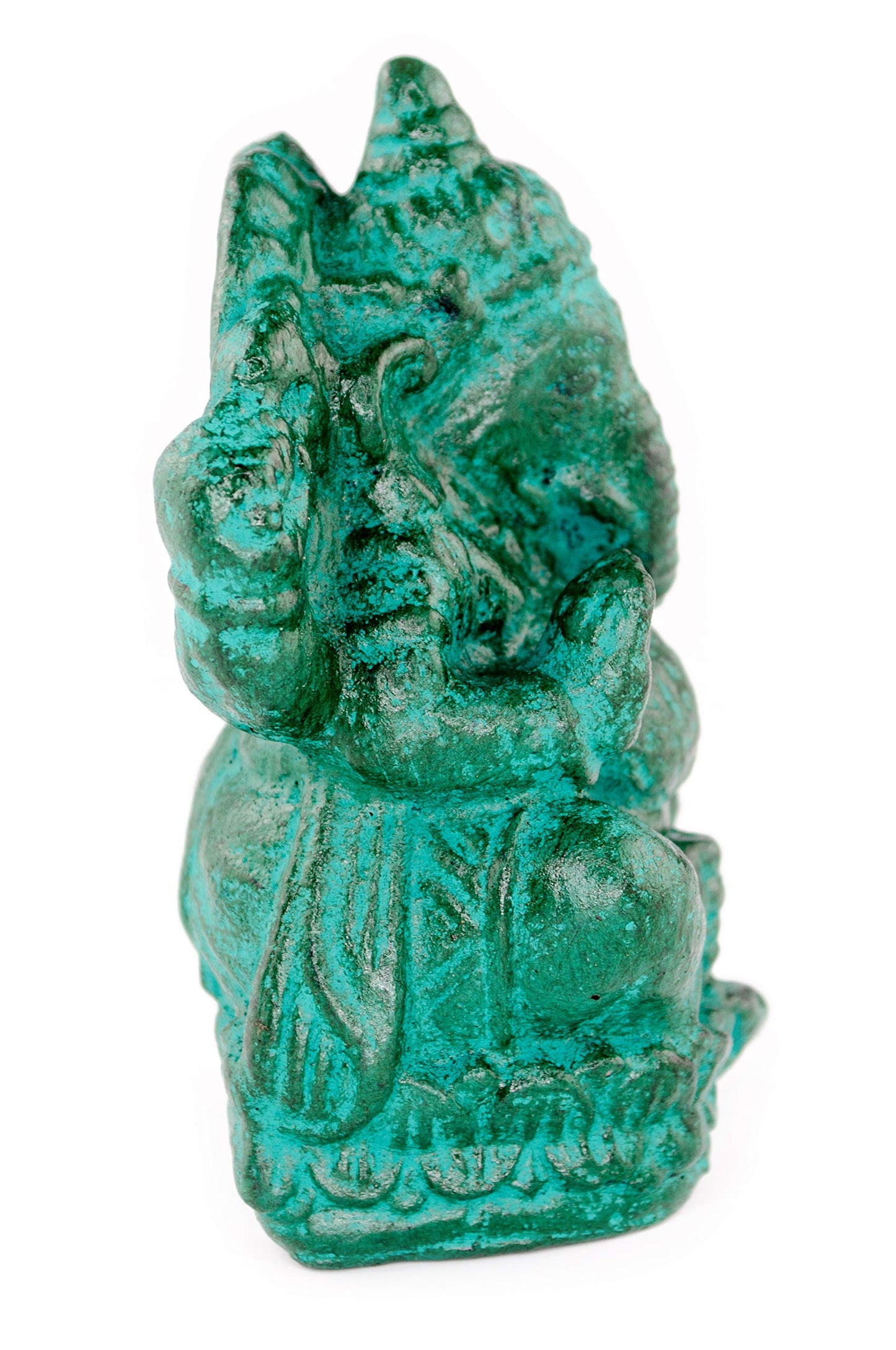 FaHome Ganesha Sculpture Hindu Deity Stone Figure Lucky Statue Approx. 12 cm Elephant Green