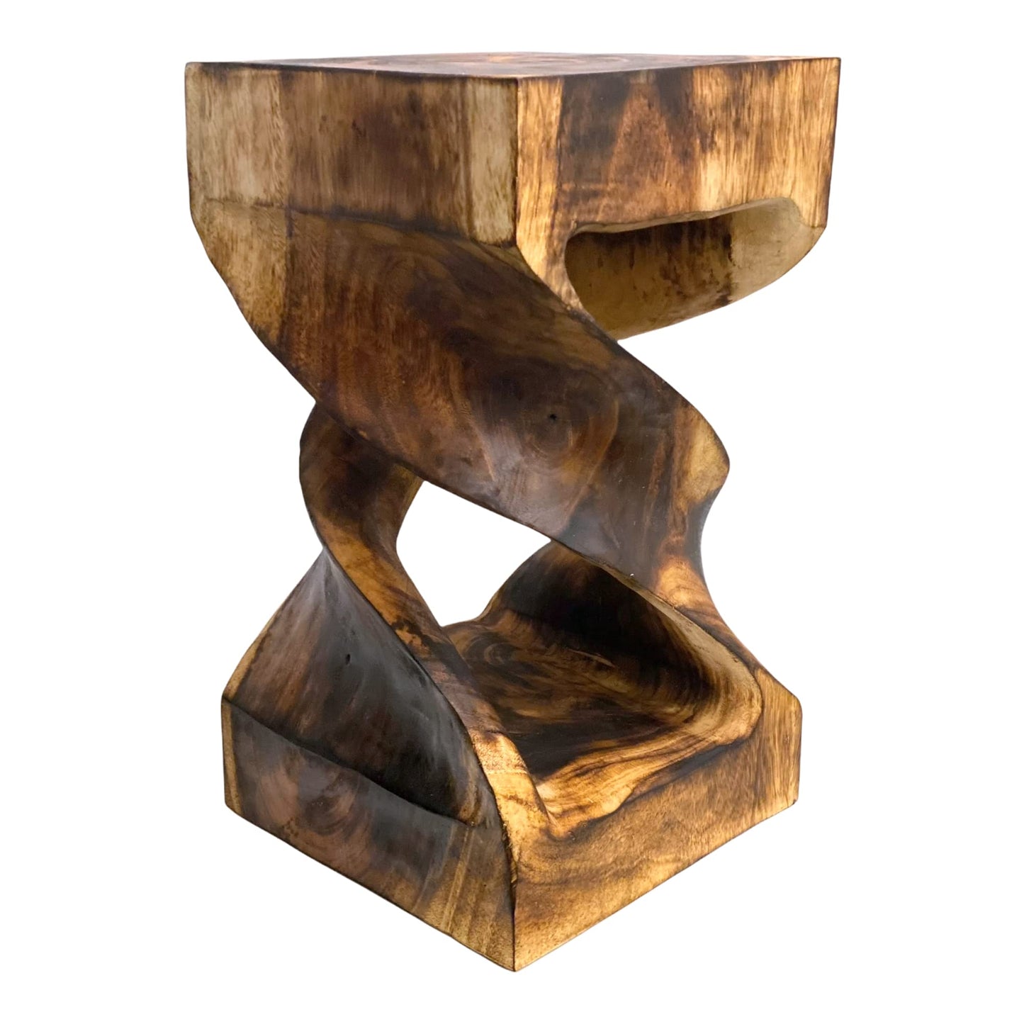 Holz Beistelltisch - Holzhocker Couchtisch - Flambierter Handgefertigt - Gedreht aus massivem Suarholz - 50x28x28 cm