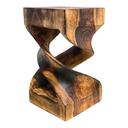 Holz Beistelltisch - Holzhocker Couchtisch - Flambierter Handgefertigt - Gedreht aus massivem Suarholz - 50x28x28 cm